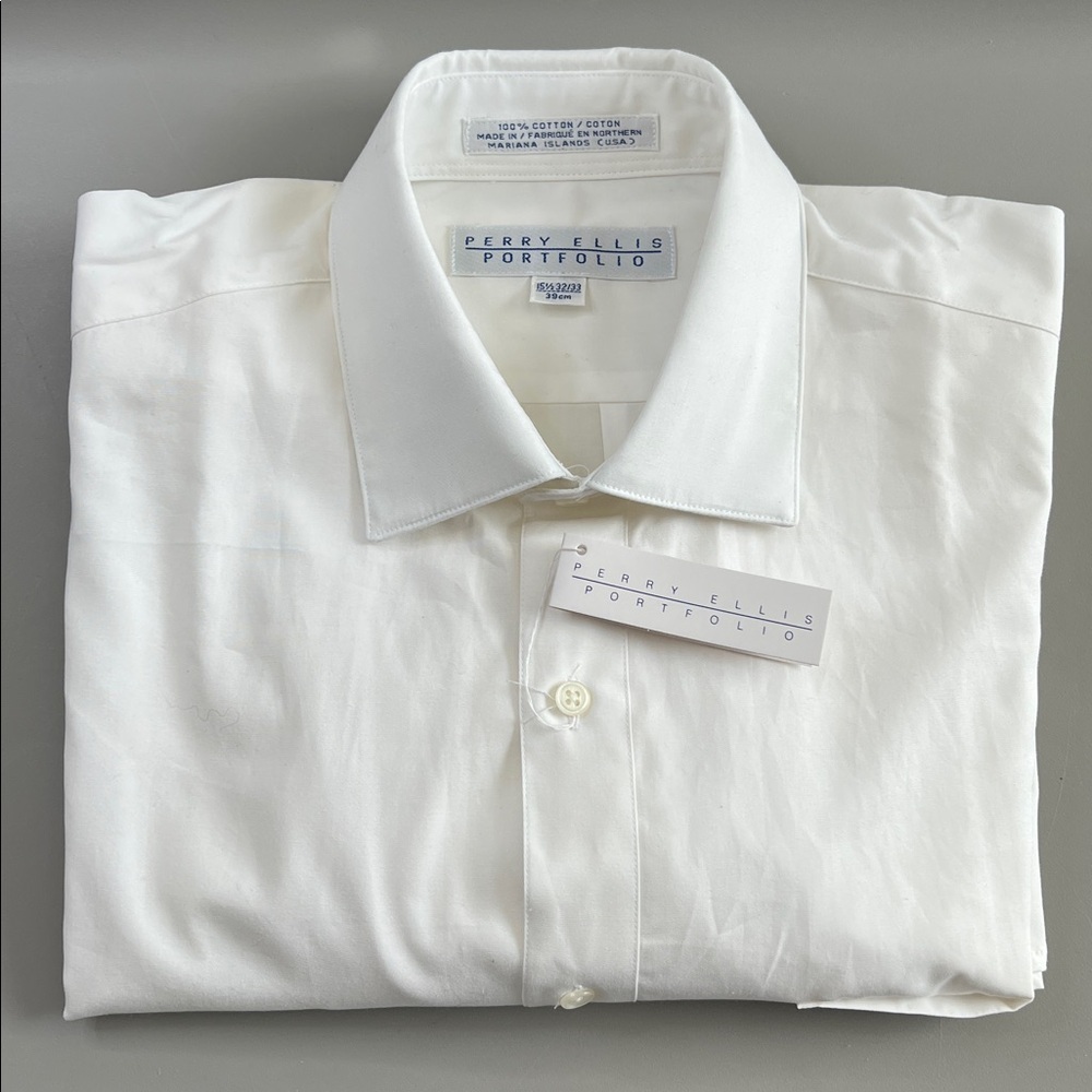 Perry Ellis Cotton Long Sleeve Dress Shirt White Size 15.5 NWT